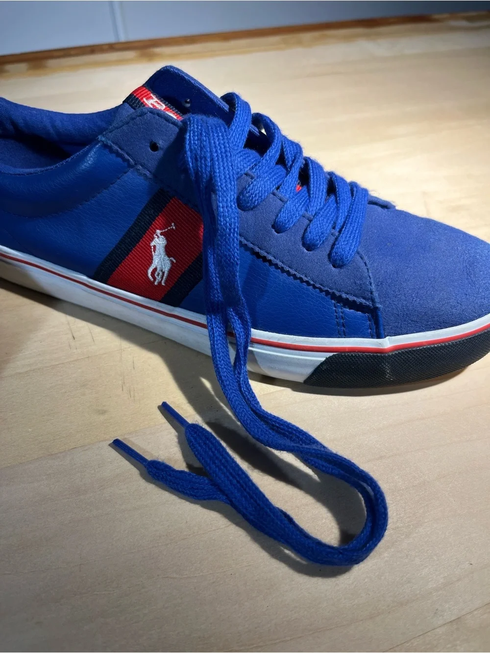 Polo by Ralph Lauren Men’s Royal Blue Sneakers with Red and Black Accents